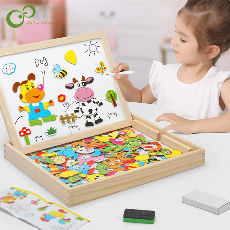 Wooden Multifunction Children Animal Puzzle Writing Magnetic