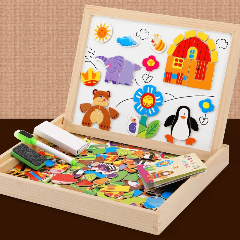 Wooden Multifunction Children Animal Puzzle Writing Magnetic