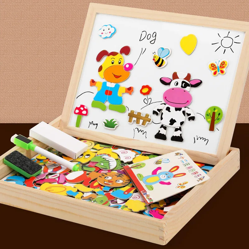 Wooden Multifunction Children Animal Puzzle Writing Magnetic