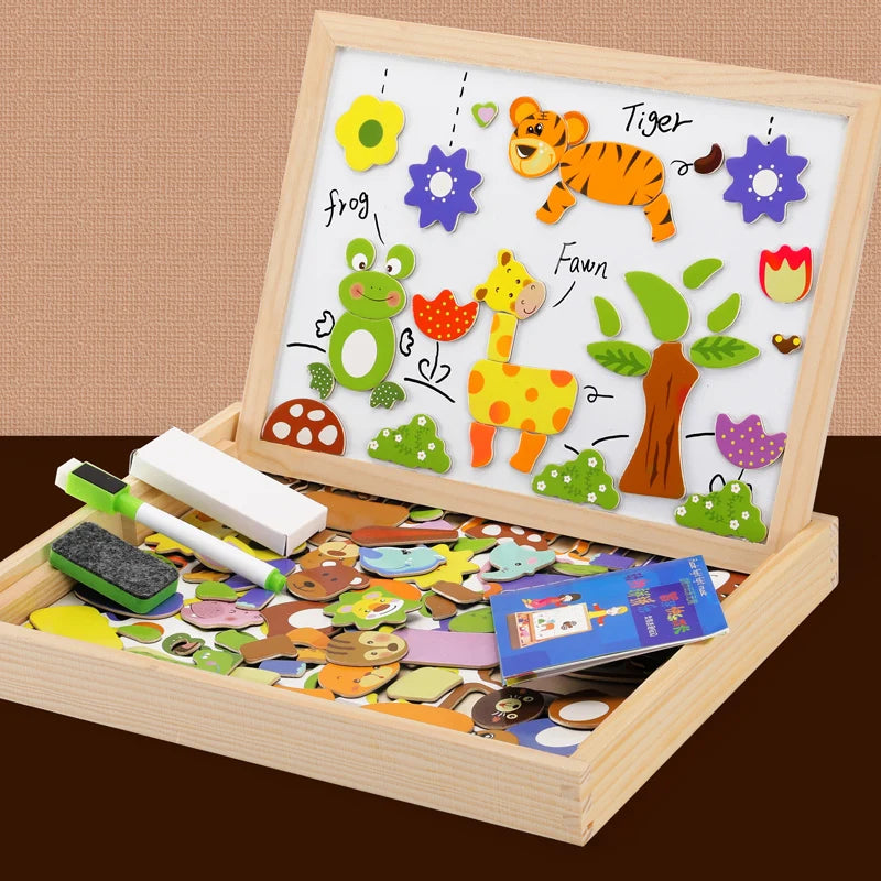 Wooden Multifunction Children Animal Puzzle Writing Magnetic