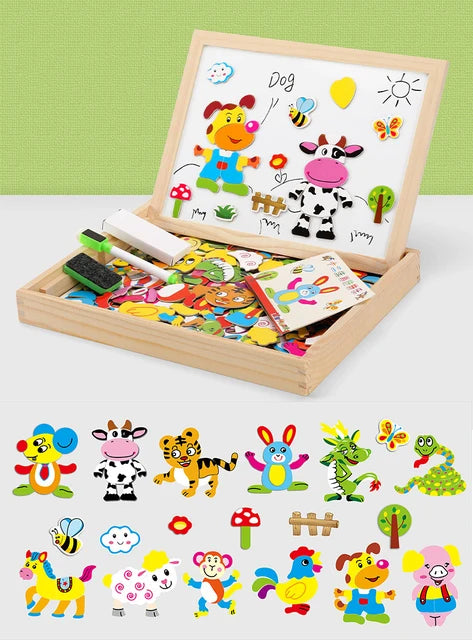 Wooden Multifunction Children Animal Puzzle Writing Magnetic